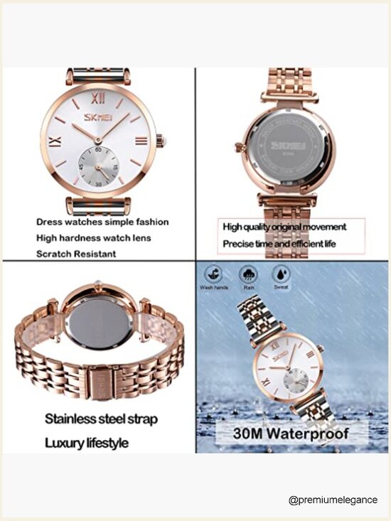 Women Stainless Steel Analog Quartz Wrist Watch 32mm Gold Silver Dress